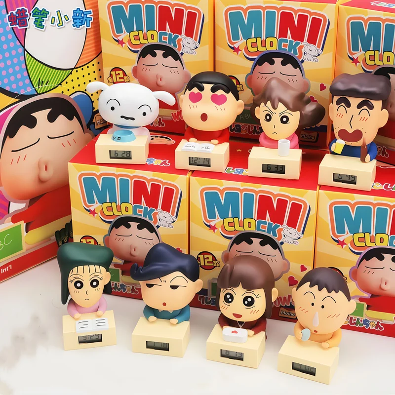 9pcs Crayon Shin-chan Nohara Hiroshi Nohara Misae Anime Figure Himawari Alarm Clock Series Rice Grain Doll Blind Box Toys Gifts
