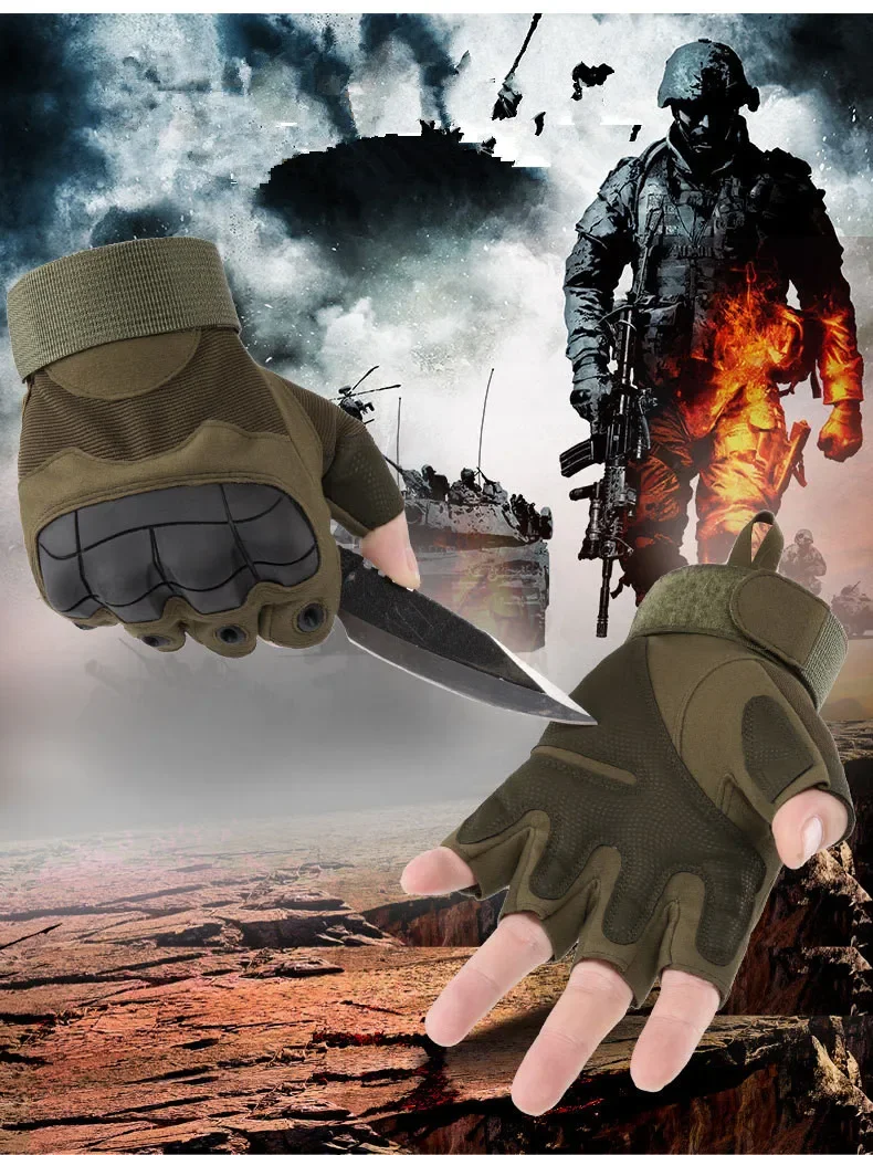 

1Pair Army Men's Tactical Gloves Outdoor Sports Half Finger Military Combat Anti-Slip Carbon Fiber Shell Tactical Gloves WA 005