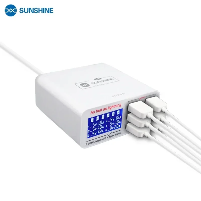 SS-304Q 6 Poort Lcd Usb Lader 2.4a Snel Opladen Ondersteuning Intelligentie Qc 3.0 Compatibiliteit Voor Ipad/Iphone Huawei Xiaomi Vivo