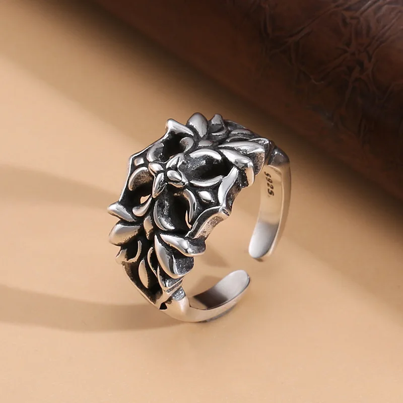 Cincin perak sterling asli pria, aksesori desain niche, cincin silang retro industri berat hip hop