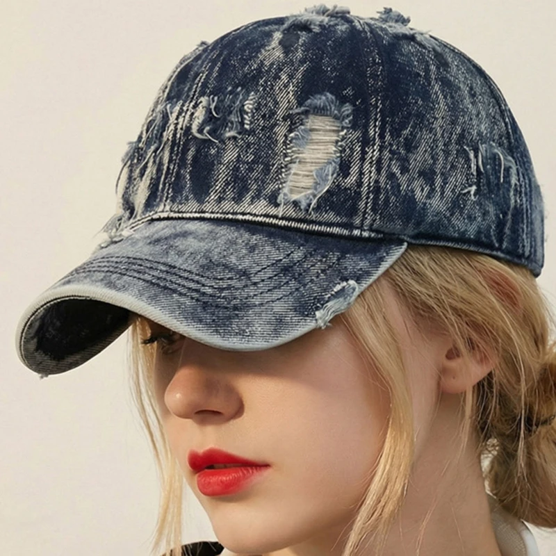 1 Stück Y2K-Style Cowboy-Baseballkappe mit Löchern für Damen und Herren, Klassische Kappe mit Gebogenem Schirm und Weichem Oberteil – Detail 2
