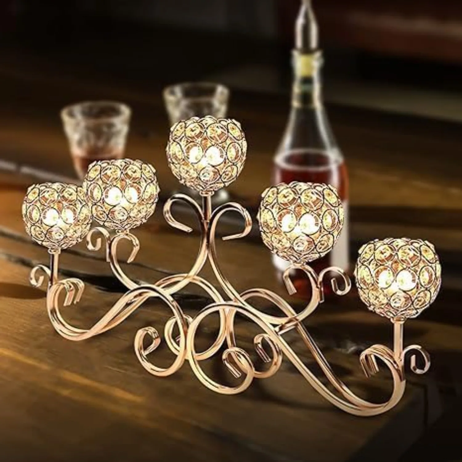 

5 Arms Crystal Candle Holders, Event Table Decoration,Candlestick Holder Ornaments for Wedding Dining Table Christmas Party