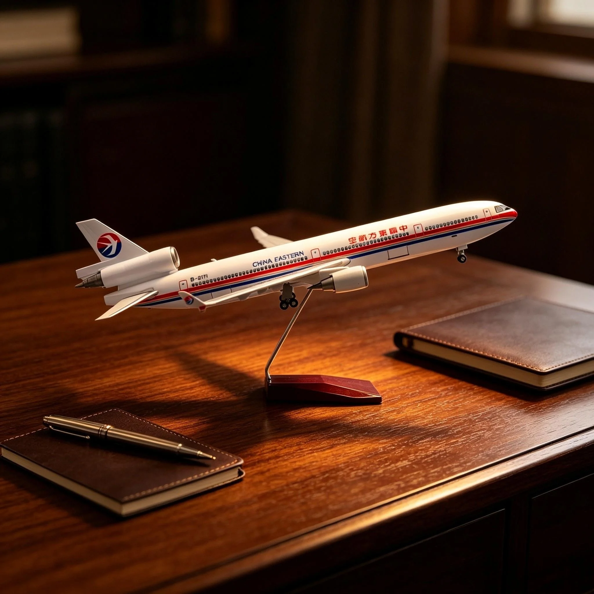 47cm China Eastern MD11 Plane Model Resin Scale Aircraft Plastic Model With Landing Gear Wheels (Touch or Sound Control) Souveni