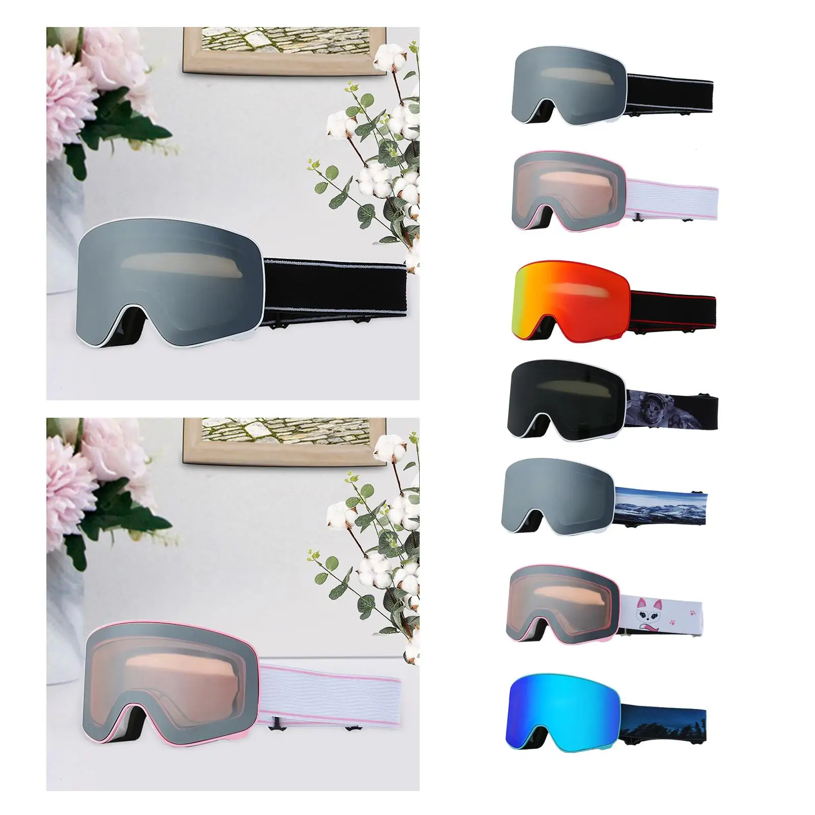 Snow Goggles Adjustable Strap Eye Protection Ski Goggles for Men Women