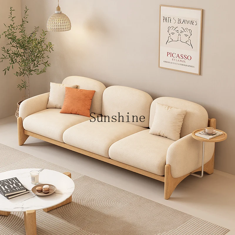 

Nordic small apartment log style living room straight row three-person fabric sofa