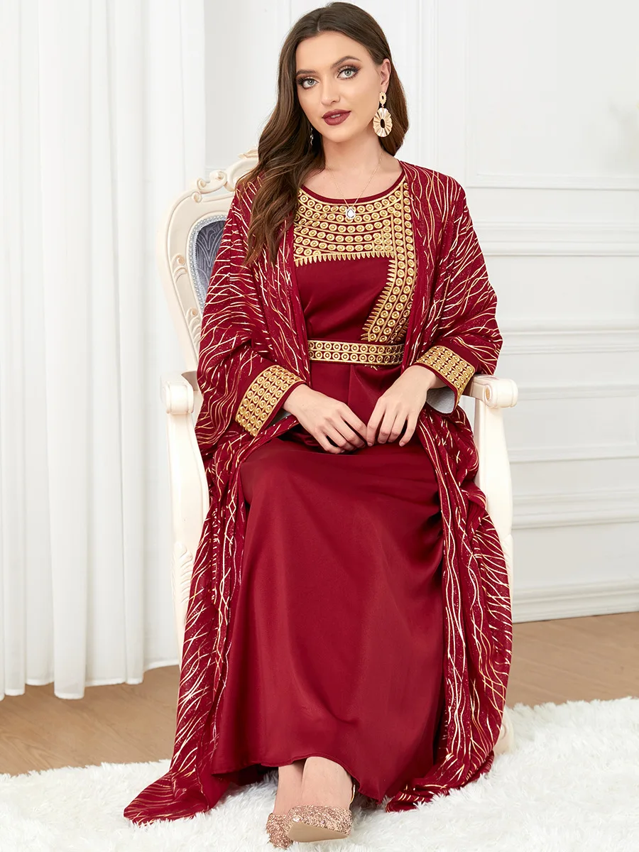 Elegant Women Abaya 2 Piece Set Muslim Dress Embroidery Morocco Party Dress Kaftan Turkey Long Robe Vestidos Dubai Maxi Dresses