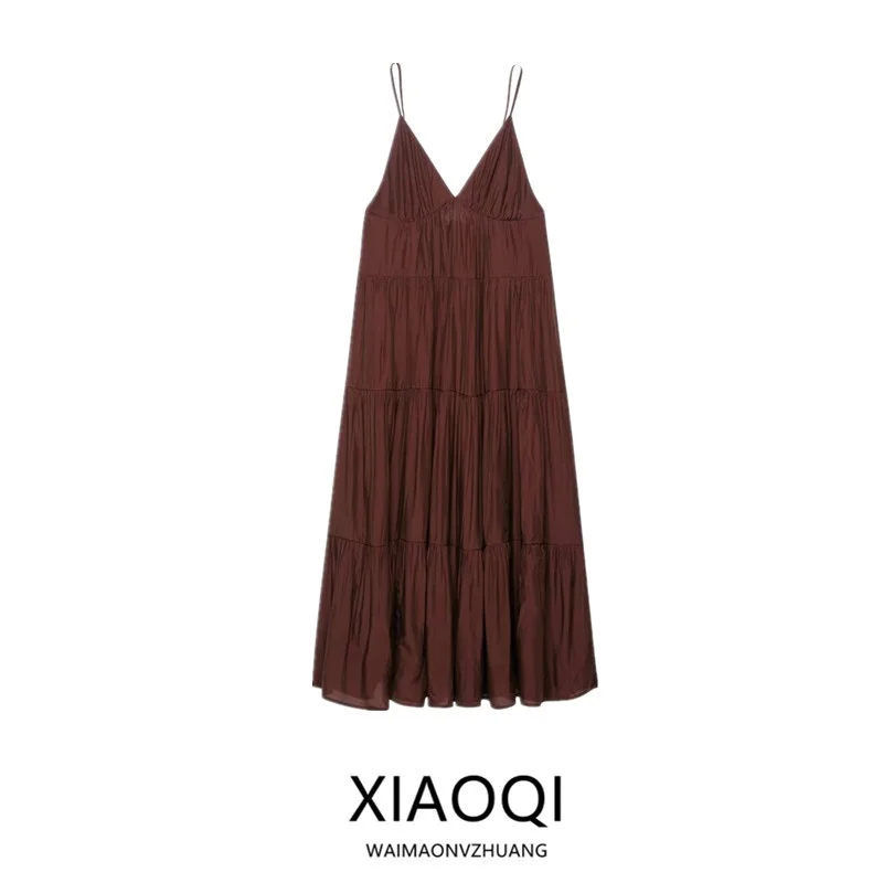 Vestido longo f em camadas, confortável, e, com alças, estilo casual para o dia a dia, sem mangas, material 00...