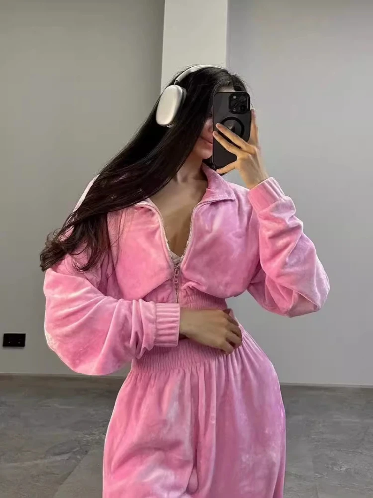 

2025 Faionable Zipper ort Top And Pants Set Casual Long Pants Ensemble for Young Women Spring Season Two-Piece Suit