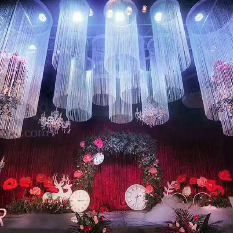 4 Sets Wedding Ceiling Decoration Centerpieces Ferris Wheel Ring With Line Curtain Ornament For Party Stage Hanging Supplies