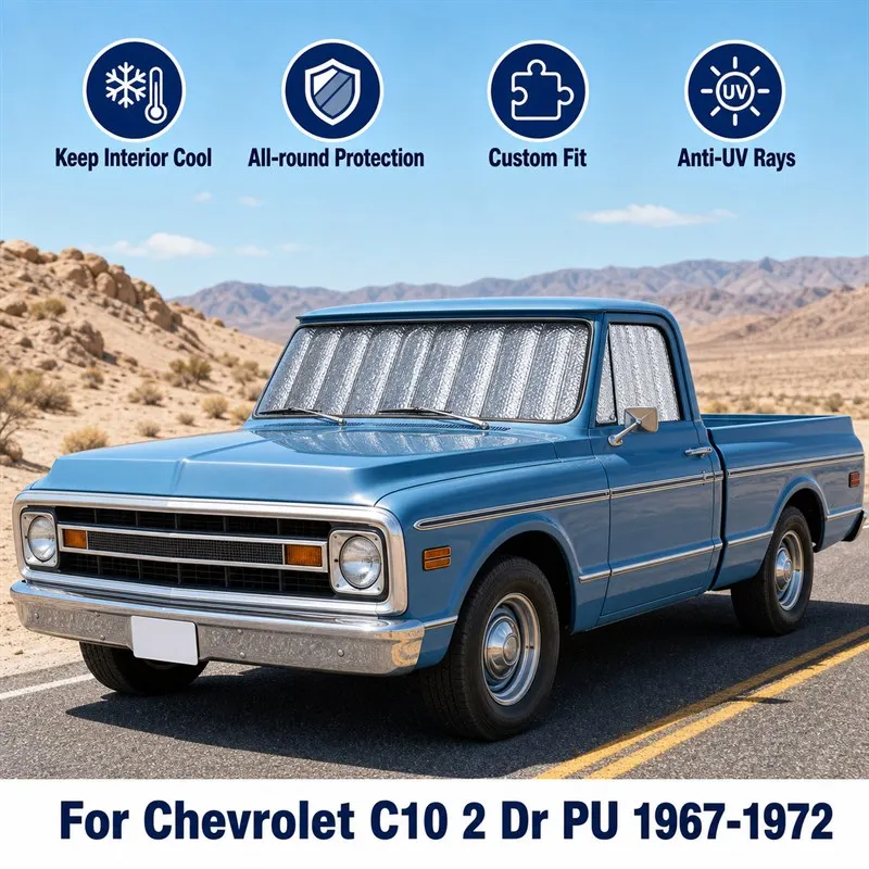 

For Chevrolet C10 2 Dr PU 1967-1972 Full Set Car Window Sunshades UV Block Privacy Heat Insulated Foldable Car Curtain
