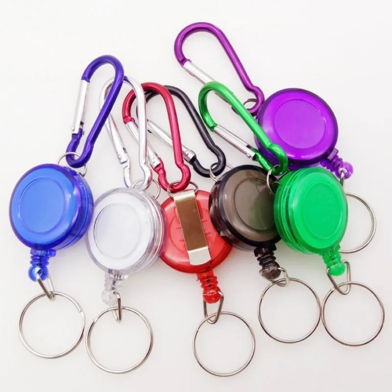 1/10pcs Retractable Steel Cord Pull Reel Keychains Buckle Clasp Wire Rope Key Ring Recoil ID Card Holder Sporty Multiple Tools