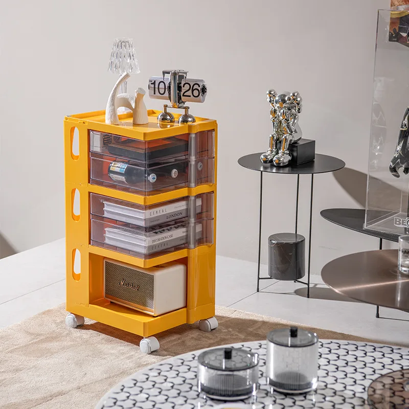 Rotating bedside table, plastic for home use, mobile bedroom, living room, snack cabinet