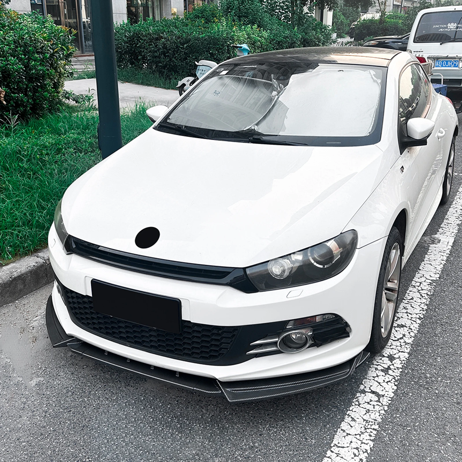 폭스바겐 VW 시로코 MK3 초기 R라인 GTS 2008-2014용 프론트 범퍼 스포일러 립 카본 파이버 룩/글로스 블랙 로워 스플리터 썸네일 5