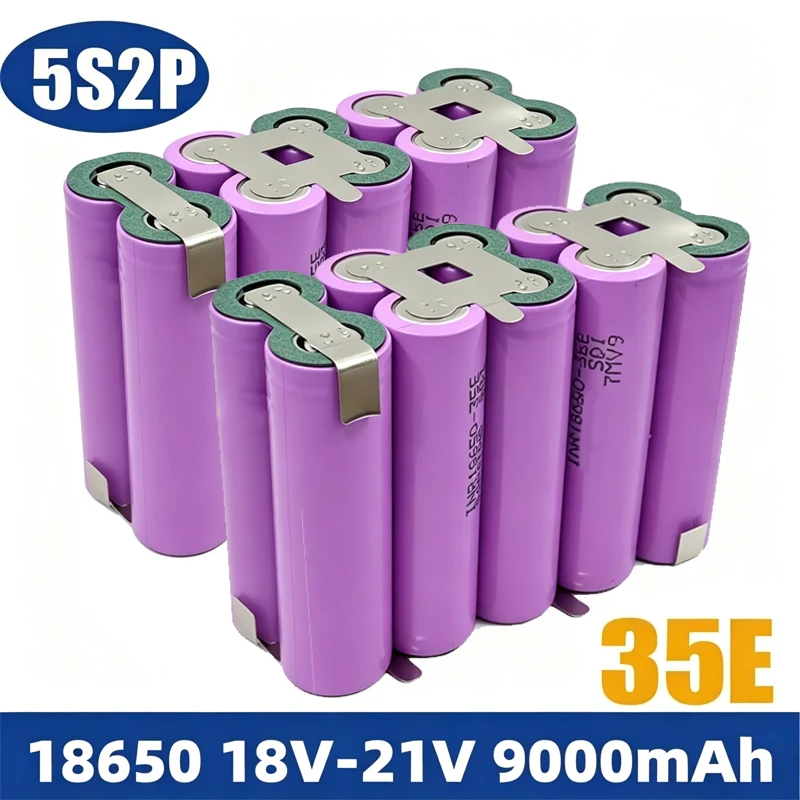 Batteria originale 18650 35E da 9000 mAh (5S2P), adatta per avvitatori, trapani, utensili e saldatura, 18V-21V