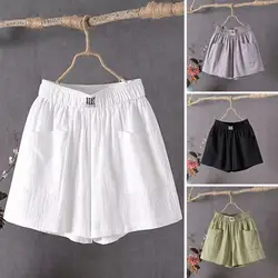 Cotton Linen Shorts Women's Sports Shorts Summer Solid High Waist Black Shorts Women Fashion Plus Size Casual Basic Short Pants