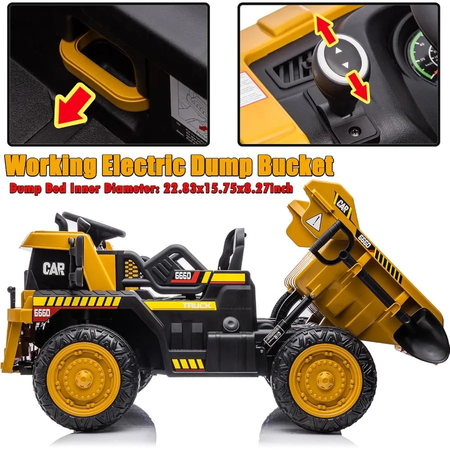 Ride on Dump Truck, 12V Kids Electric Car with Remote Control for Toddlers Ride on Construction Vehicles with Electric Dump Bed/