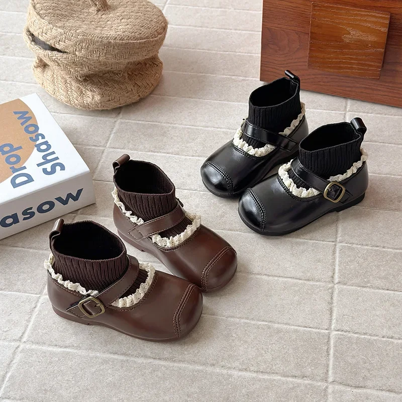 

Детские полусапожки для девочек, осень-зима 202, новая мода в корейском стиле, нескользящая универсальная кожаная обувь принцессы на мягкой подошве