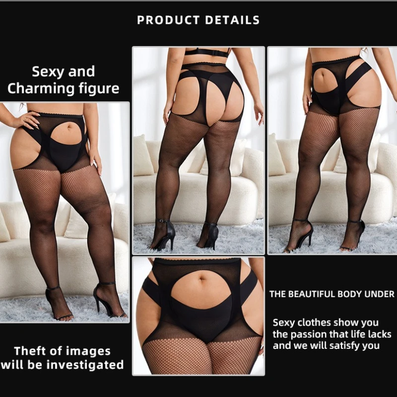 100 كجم جوارب ممتعة مفتوحة من الحرير الأسود على جميع الجوانب، جوارب حبال من قطعة واحدة مدمنة وموسعة Lenceria مثيرة