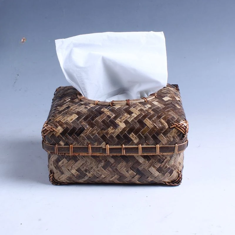 Tissue Box Handmade Bamboo Antique Refined Japanese Car Decoration Chinese Style Crafts Creative  Covered Dark Natural Material