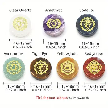 7顆脈輪天然水晶珠,彩色雕刻符號,瑜珈石禮品,珠寶製作,靈氣療癒石英套裝,禮盒裝 8 最佳銷售 脈輪珠 - №5