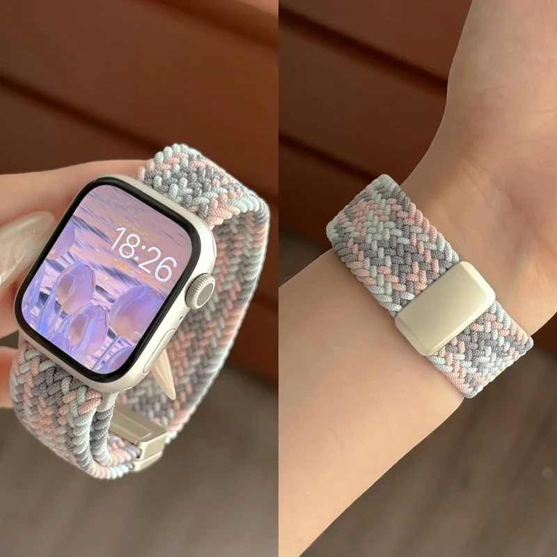 

Нейлоновый ремешок с плетеной петлей для Apple Watch Ultra 2 49 мм 46 мм 42 мм 45 мм 41 мм Магнитный браслет Iwatch 10 9 8 7 6 5 SE 40 44 мм B