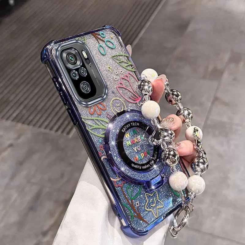 

Note 10S Small grass Plating Bracelet Holder Phone Case For Xiaomi Redmi Note 11Pro 10 9S 9T 11 10Pro 10T 11EPro 9 9Pro Cover