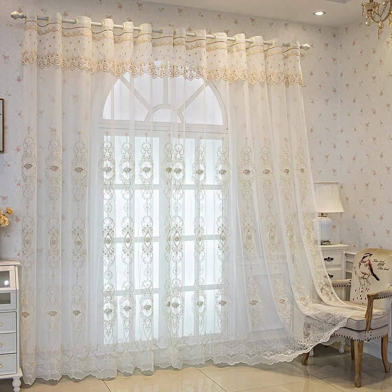 Nordic Modern High-end Luxury European-style Embroidered Gauze Curtains for Living Room Luxury Tulle Sheer Yarn Window Screens