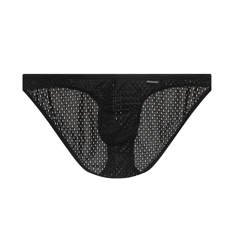 Cross-border solid color men's briefs, youth mesh thin U convex pocket, narrow edge low waist sports underwear men's F3205