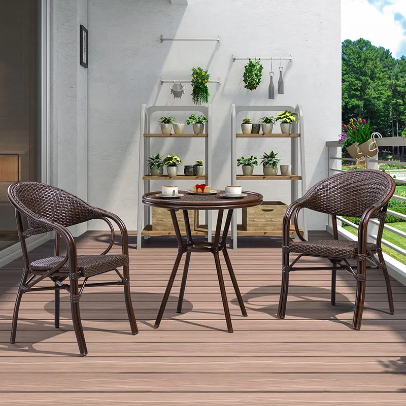 Rattan chair three-piece living room outdoor leisure rattan chair simulation bamboo balcony tea table chair