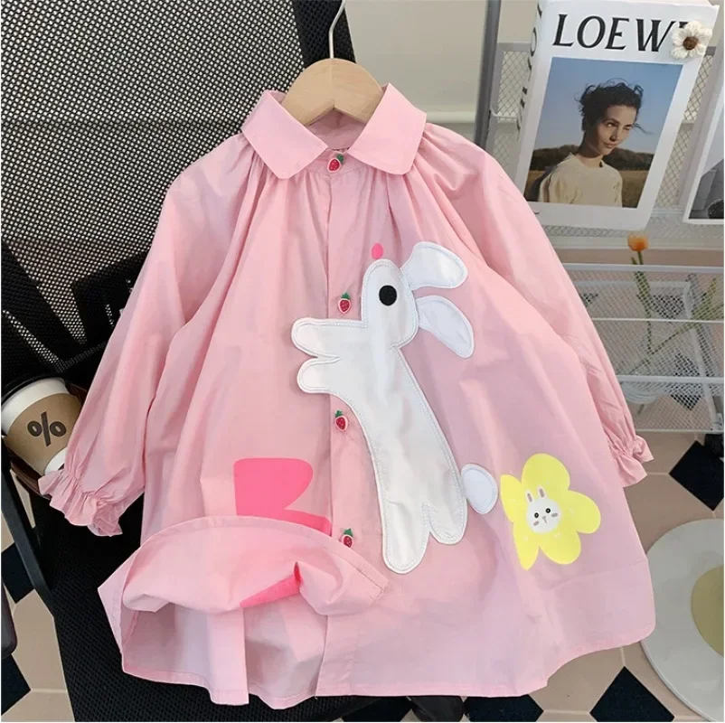 2023 One Piece Shirt Cartoon Loose Soft Rabbit Fashion All-match Vacation Outdoor Turn-dow Collar Spring Autumn