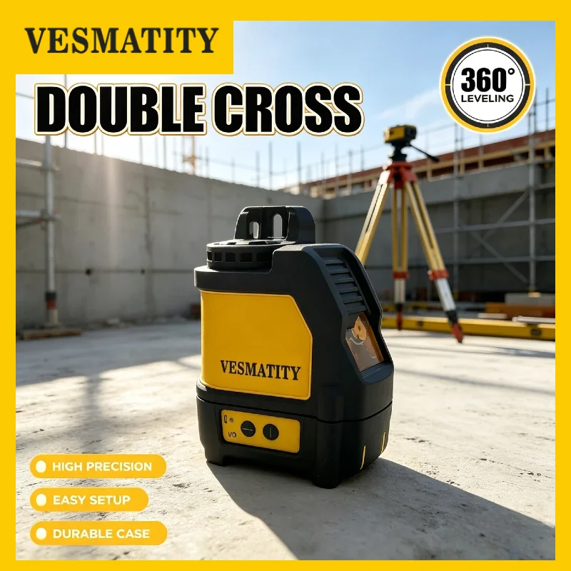 Vesmatity DW088CG Green Cross Line Laser Level Self Leveling High Precision for Construction Layout Tool for DeWALT Battery