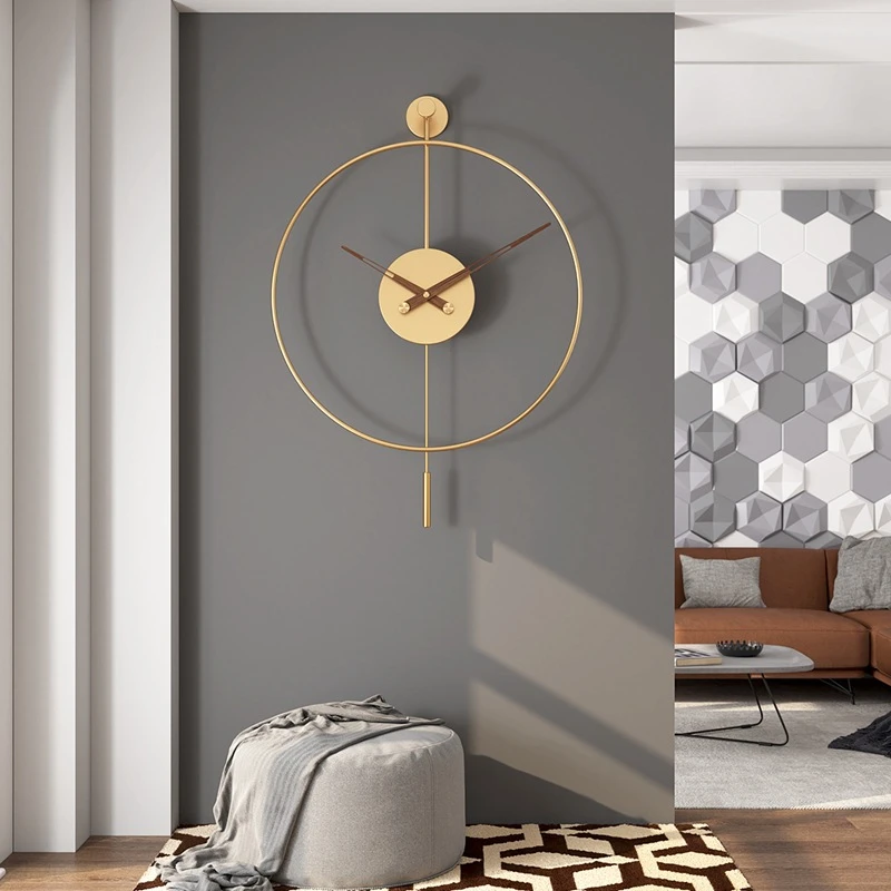 Nordic Large Decorative Wall Clocks With Pendulum Modern Simple Living Room Kitchen Office Wall Decor Silent Metal Hanging Watch