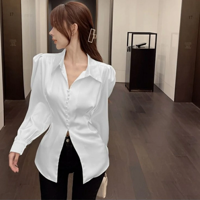 리본 새틴 여성 탑 Y2k 패션 예쁜 우아한 젊은 모던 롱 감성 귀여운 실크 여성 셔츠 및 블라우스