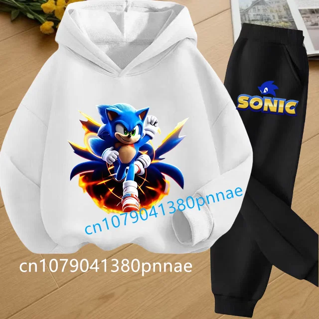 

2026 New Girls Clothes Boys Casual Super Sonic Hoodies Set Kids 2Pcs Spring Autumn Toddler Girls Cartoon Hooded +Pants Tracksuit