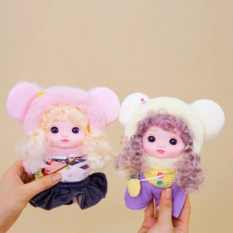 Exquisite schöne Puppe Vinyl Gesicht Plüschtiere lockiges Haar Puppe tragen Kleidung Geburtstag Weihnachtsgeschenk für Kinder Mädchen Hängetasche