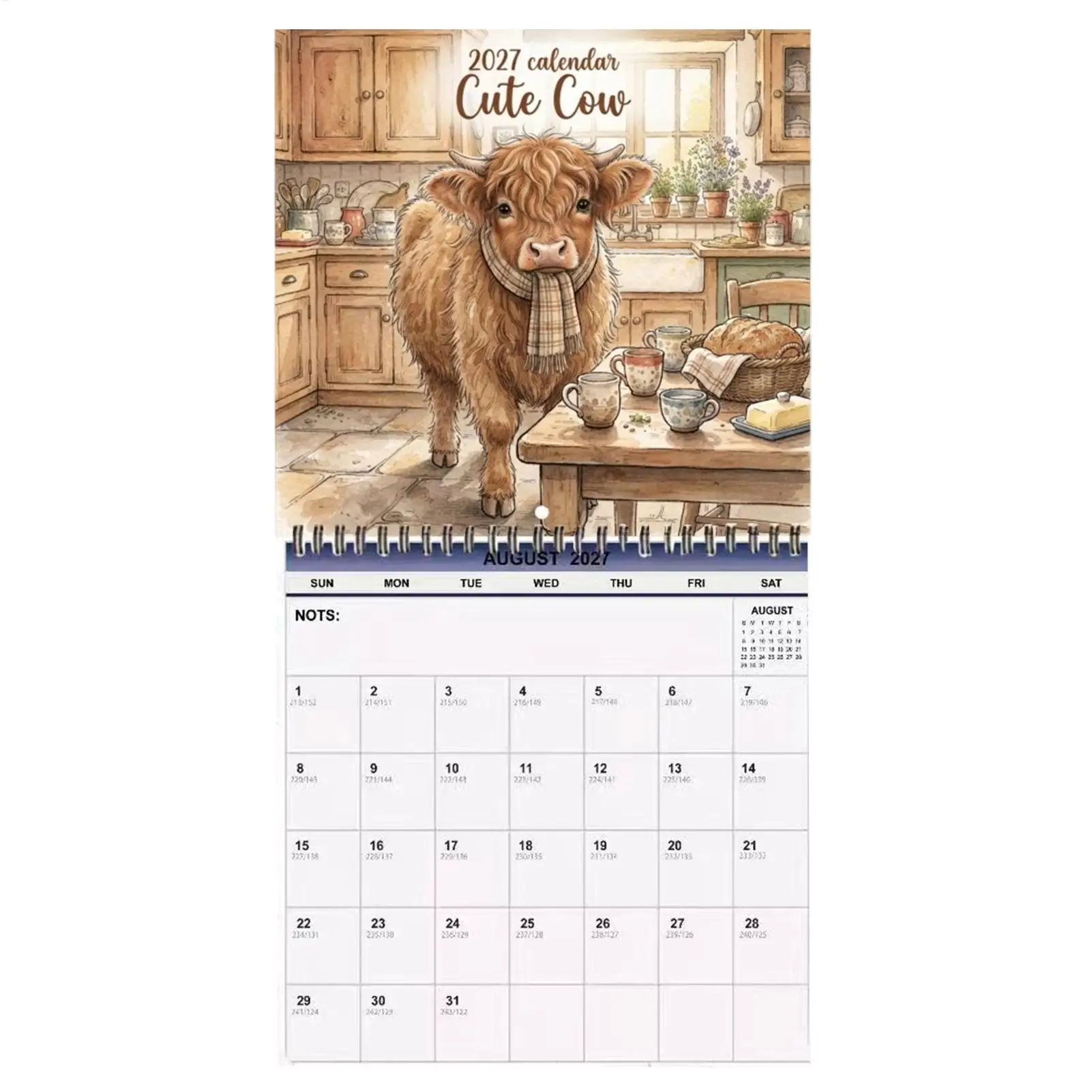 2027 Wall Calendar Rustic Cow Art 12 Month Monthly Schedule Planner Farmhouse Decor Hanging Calendar for Cow Lovers Home Office