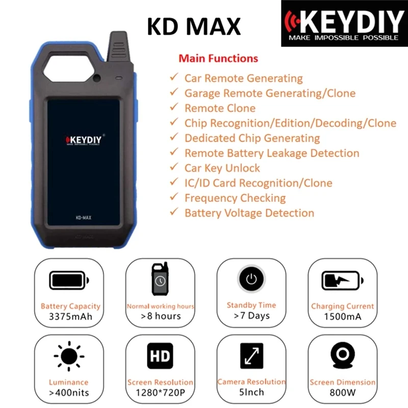 KEYDIY KD MAX Key Programmer Tool Maker and Generator With 96bit 48 Copy Function Transponder Chip Copier Mutil-functional