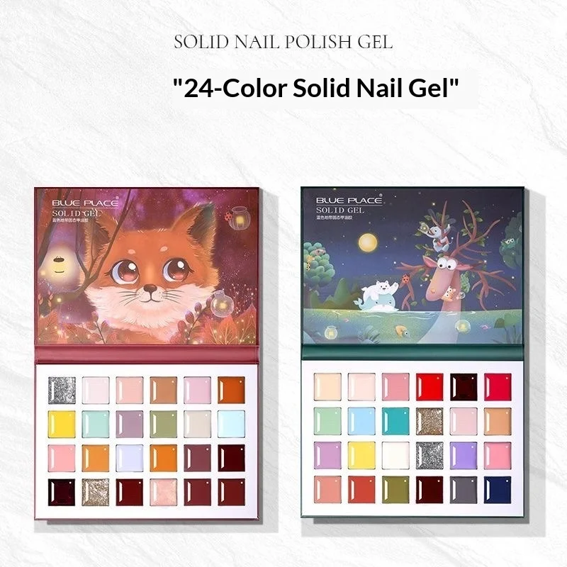 Esmalte de uñas en Gel con crema sólida de 24 colores, paleta de estilo de sombra de ojos de Color de zona azul de estilo japonés con bolígrafo de fototerapia de uñas