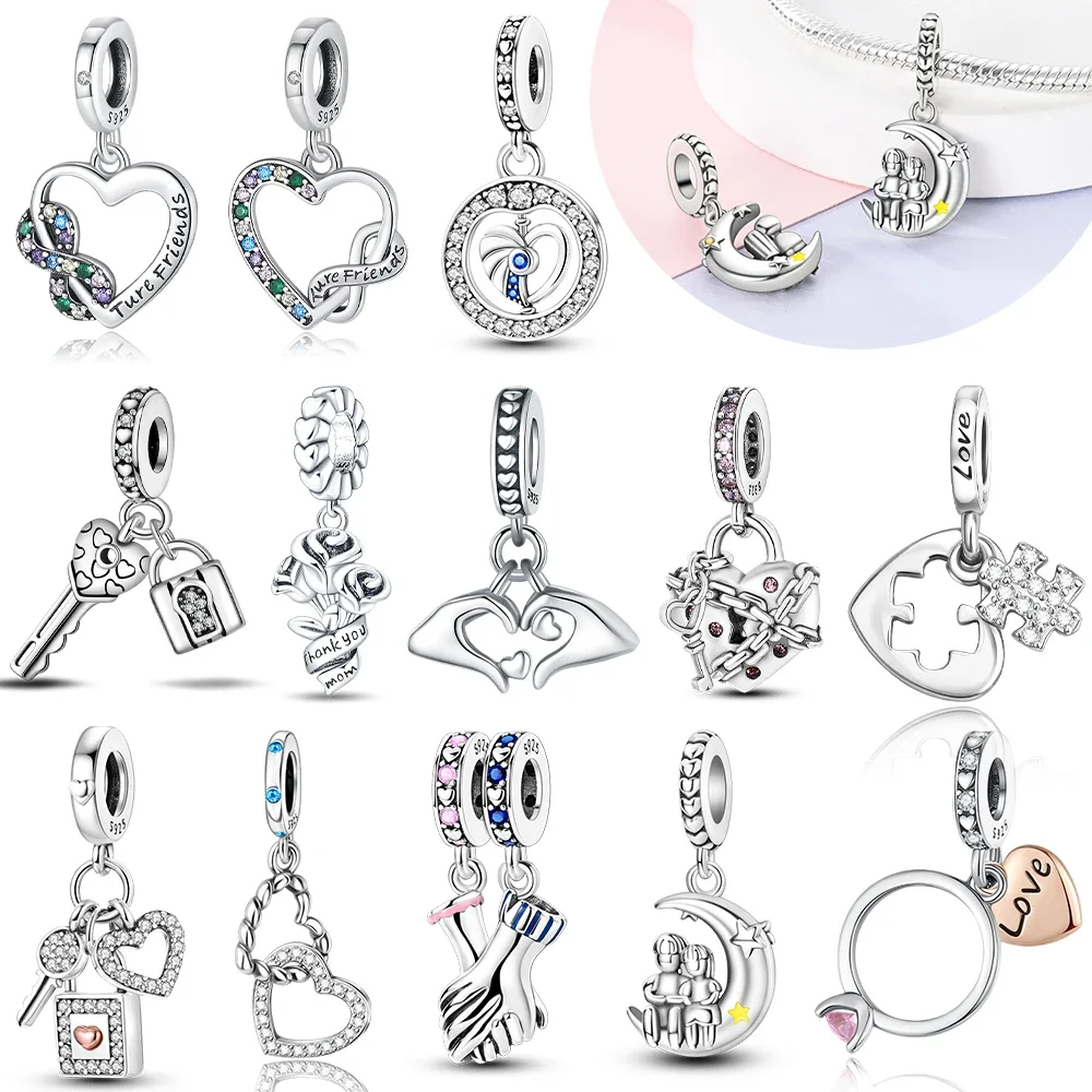 

Original Charms Hollowed Out Silver Heart Keychain Beads Fit Bracelet 925 Silver Women Jewelry Making Diy Couple's Fine Gift