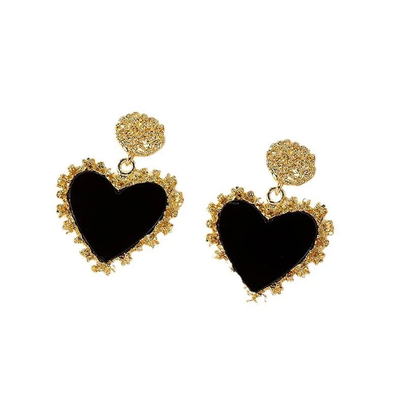 Simple Heart-shaped Stud Earrings For Women Vintage Geometric Enamel Metal Ear Accessories Holiday Party Fashion Jewelry E453
