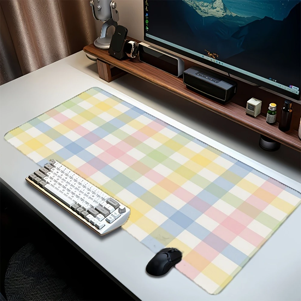 Pastel Rainbow Checkered Mouse Pad - Soft pastel color tones combined with checkered pattern, a comfortable computer accessory