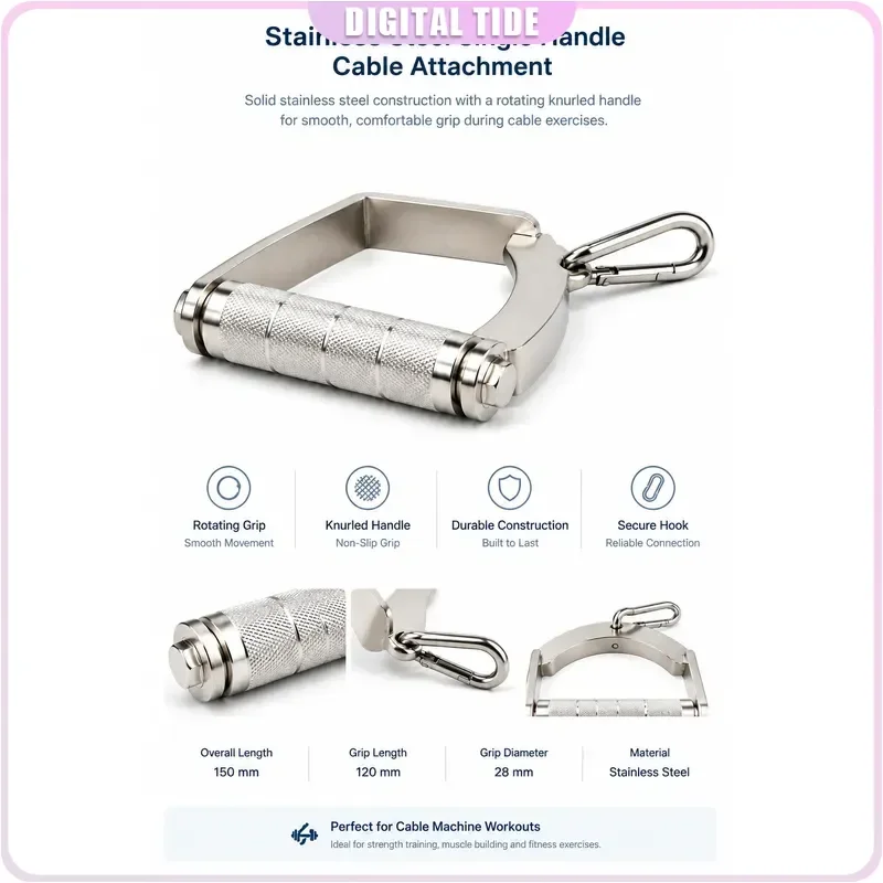 304 Stainless Steel Pull Handles for Lat Pulldown Rowing Flight Practice and Cable Crossover Machines Fitness Gym Equipment