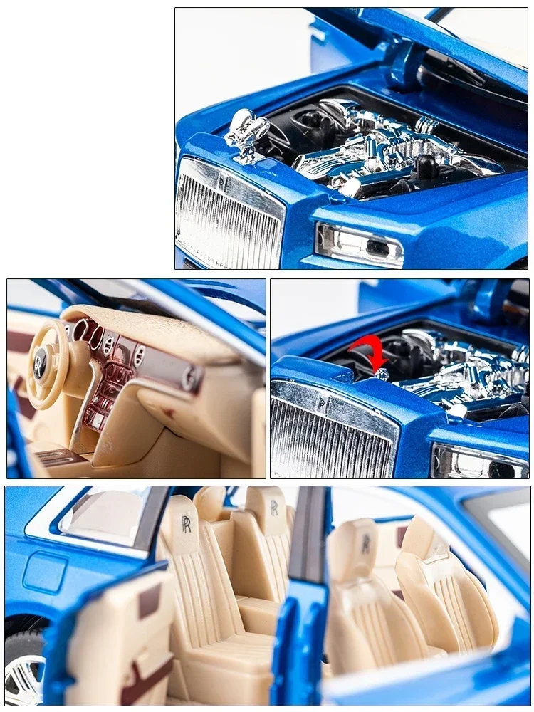 Rolls Royce Cullinan Diecast Metal Miniature Car Model Puxar, luz e som, porta aberta, luxo, presente de coleção para menino, 1:24