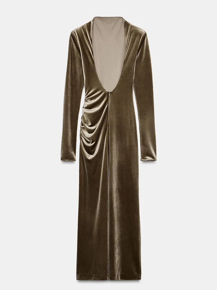 

Faionable Sexy Sweet Pleated oulder Dr Women's New Arrival Winter 2025 Long Sve Midi Dr Deep V Ne Evening Gown