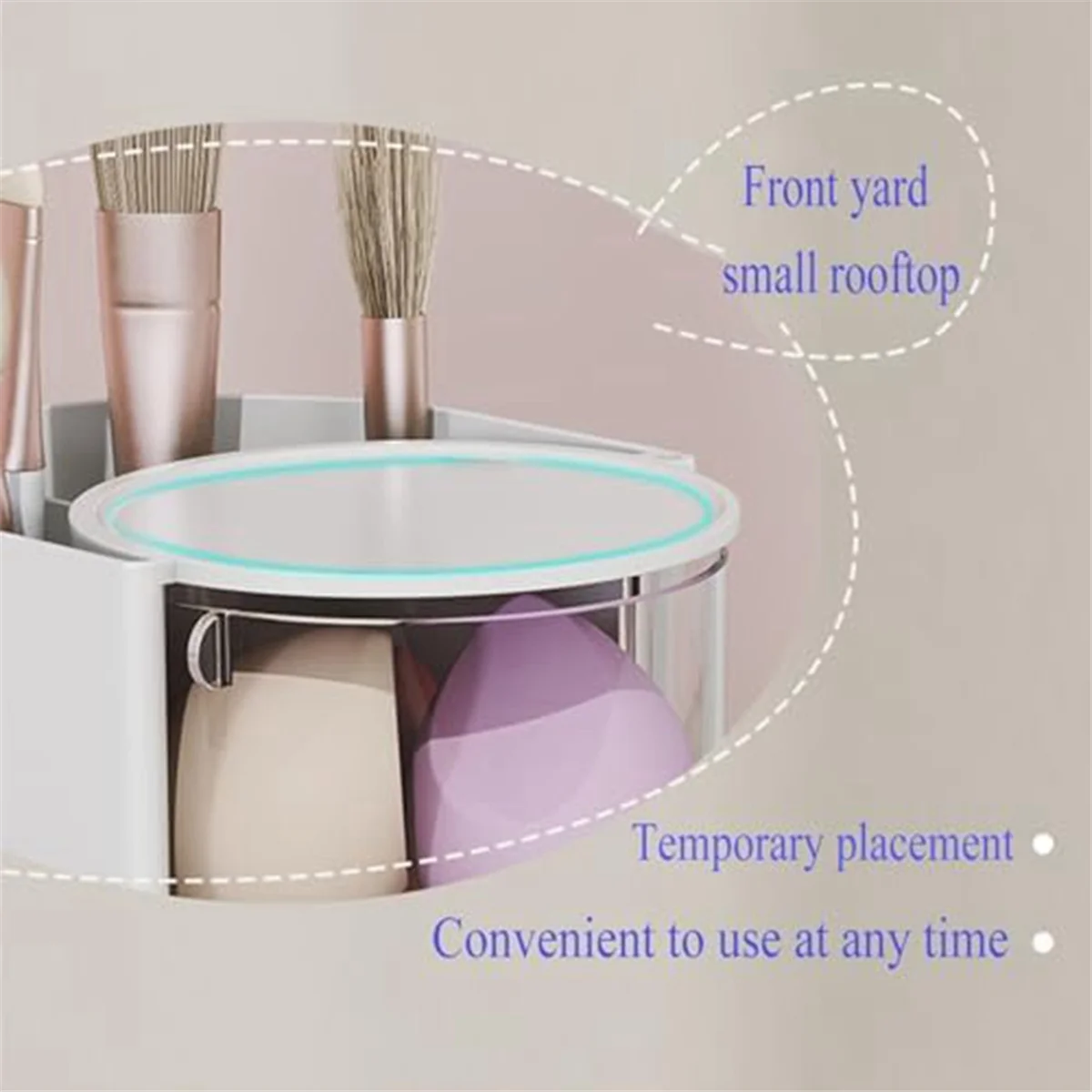 Makeup Brush Holder Makeup Brush Organizer with 2 Slot, 3-Layer Rotating Cosmetic Organizer, Desktop Makeup Box, White