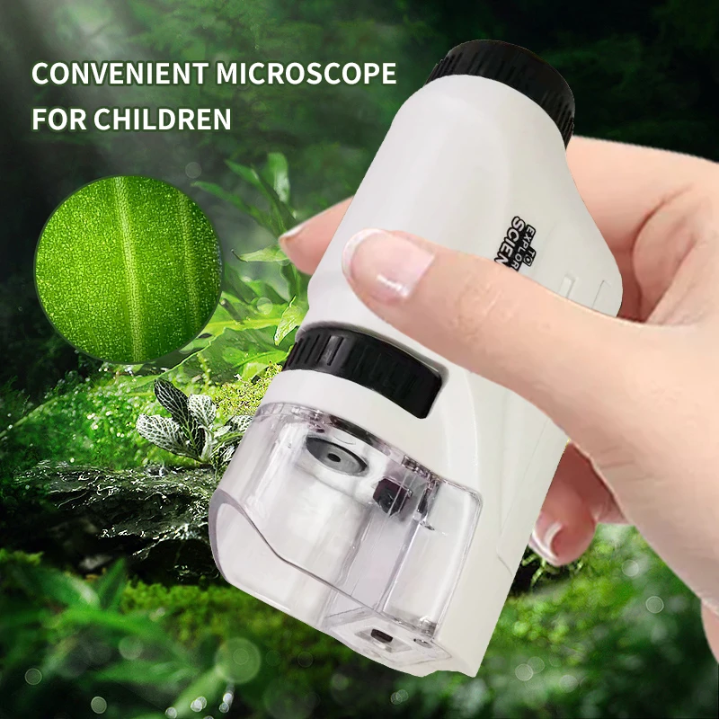 Mini kit de microscope de poche pour enfants, microscope de laboratoire portable avec lumière LED, ustensiles d'expérience scientifique, 60 à 120x