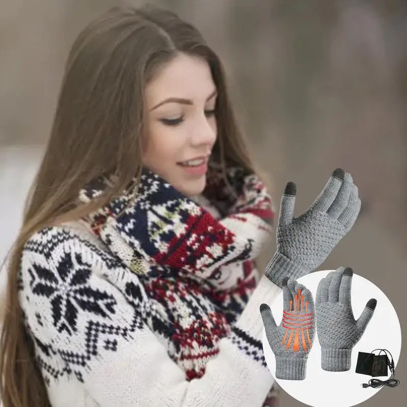 Heated Mittens For Women Velvet USB Heating Mittens Touchscreen Winter Hands Warm Gloves For Males Men Females Women