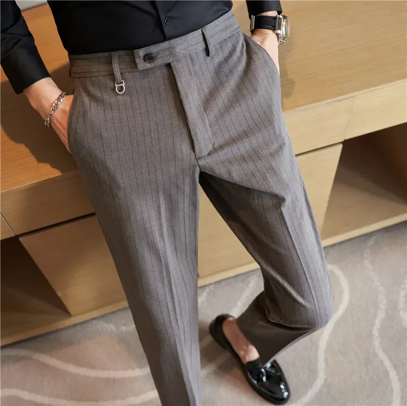 Men Striped Suit Pants 2024 Autumn New Casual Straight Formal Dress Trousers Slim Fit Pantalon Homme Wedding Party Men Clothing