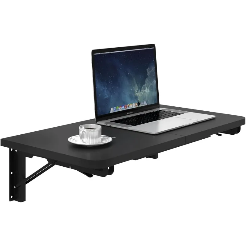 Wall Mounted Folding Table, Black Floating Desk for Small Spaces, Drop Leaf Dining Table for Kitchen Fold Down Laundry Shelf