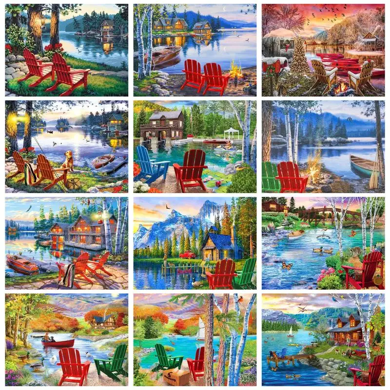 

RUOPOTY 5d Full Diamond Painting Landscape Lake Embroidery Cross Stitch Chair Mosaic Handicrafts Handmade Products